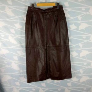 High Waist Brown Vintage Leather Skirt 100% Leather Fully Lined, 2pocket Medium